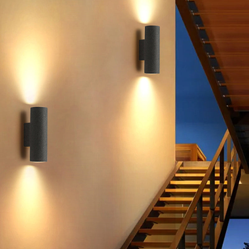 Ray Moderno Cilíndrico Cemento/Acrílico Aplique de Pared Exterior Negro/Blanco