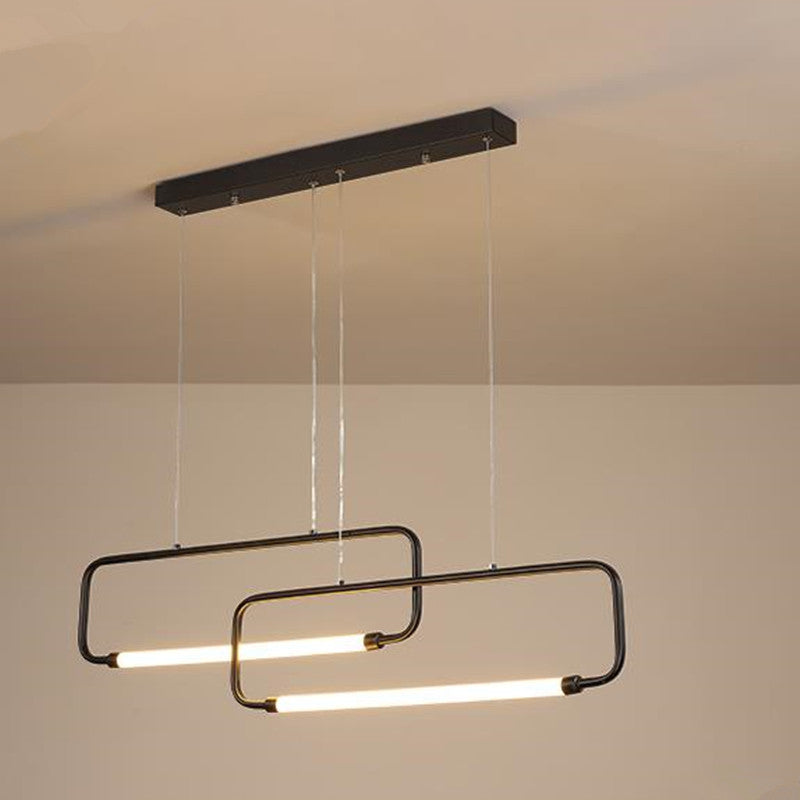 Lauryn Moderna Rectangular Metal Lámpara Colgante, Negra/Dorada