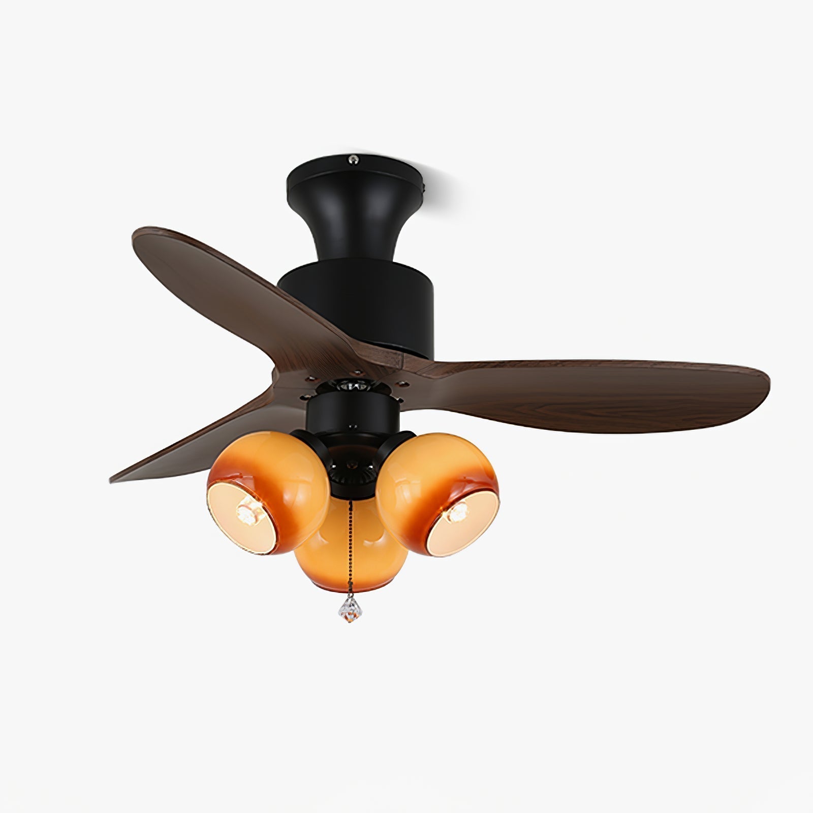 Ventilador de Techo Veloria Vintage de Cristal y Madera con Luz en un salón moderno