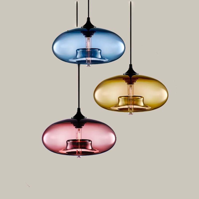 Valentina Moderna Macaron Vidrio LED Lámpara Colgante Negra/Rosa/Azul