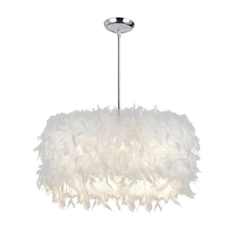 Arisha Moderna Diseño Lámpara de Araña Metal/Pluma Redonda, Blanco