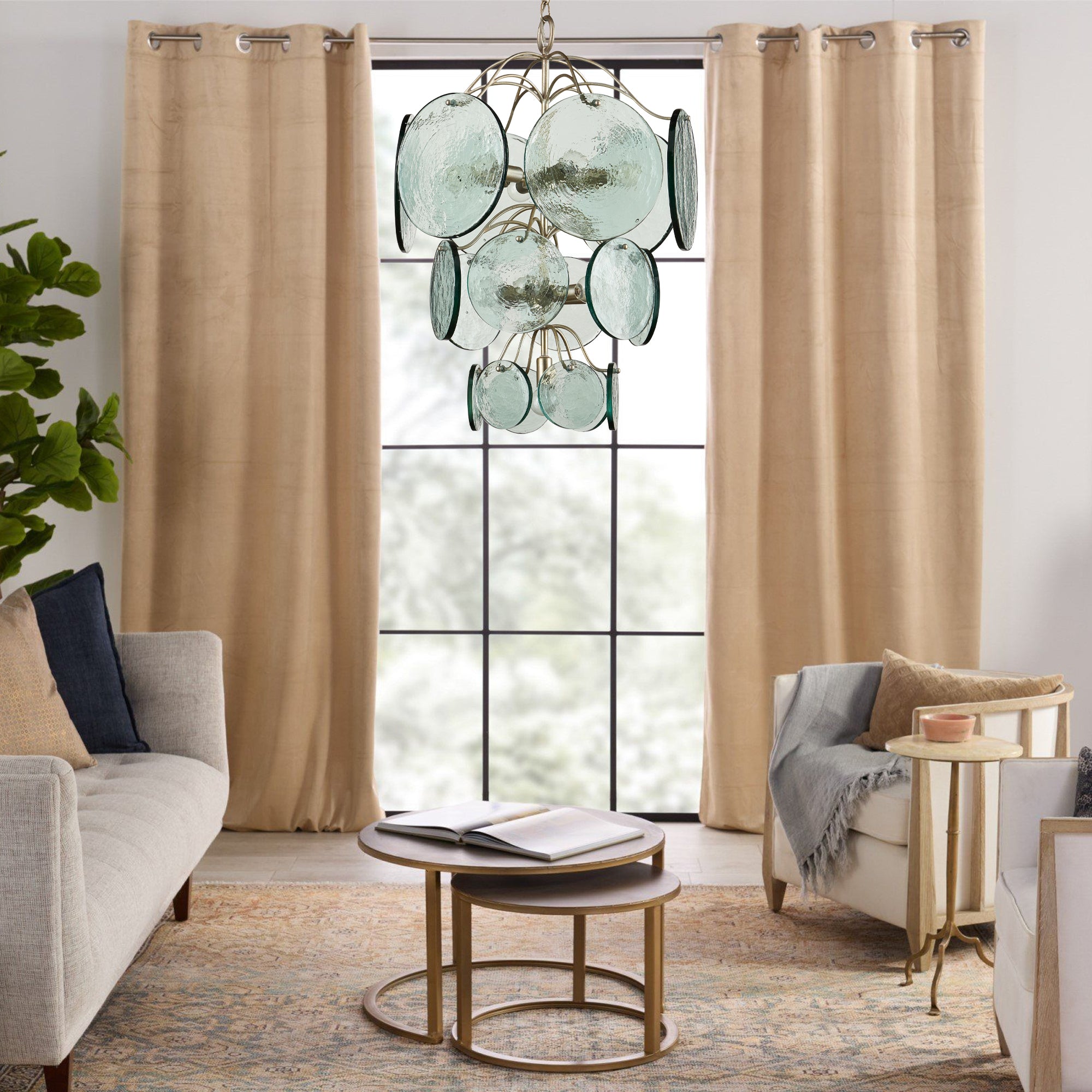 Aurora Chandelier Rovigo Recycled Glass Disc Modern Flowing - Letslighting