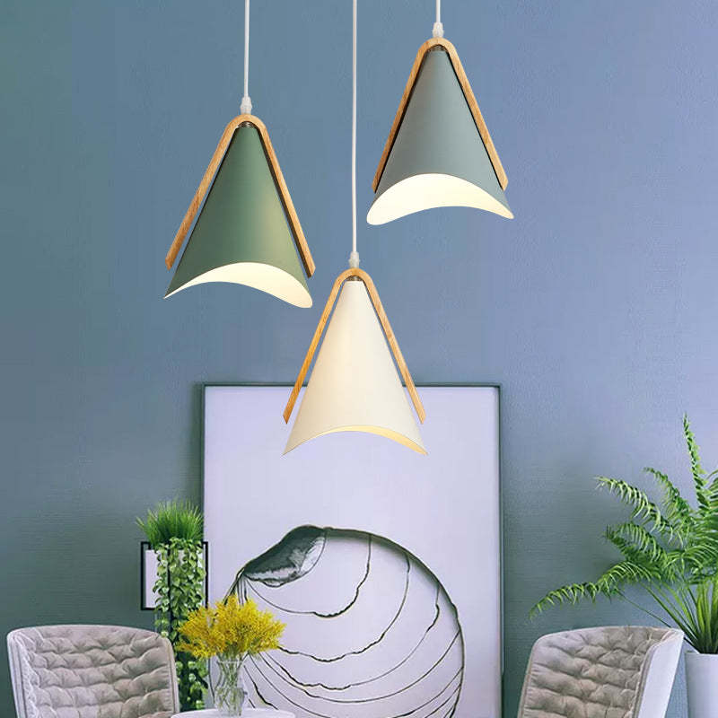 Nordic Moderna Cónico Metal/Madera Lámpara Colgante Blanco/Gris/Verde