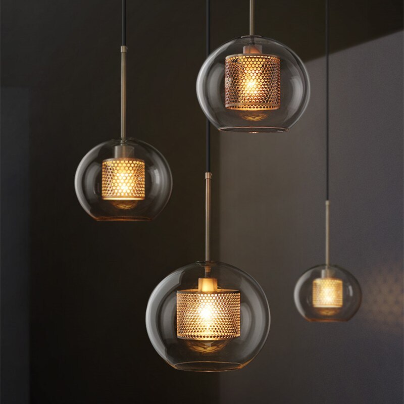 Arisha Industrial Bola/Cilíndrica Vidrio/Metal Lámpara Colgante Plata/Dorada
