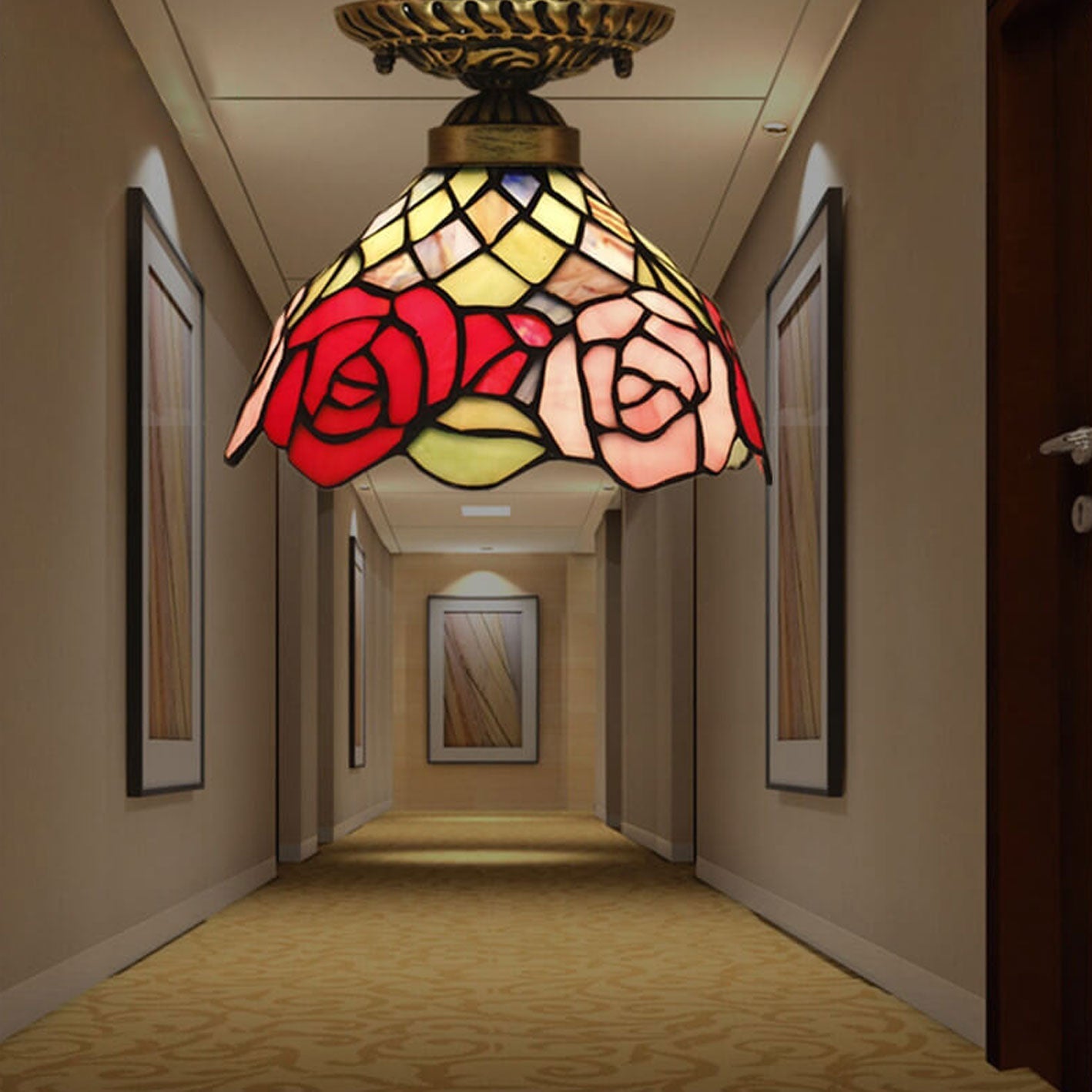 Tiffany Vintage Rosa LED Plafón Vidrio Salón/Dormitorio