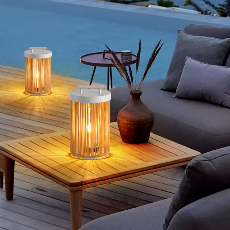 Ray Vintage Lámpara de Pie Exterior Metal Ratán Patio Jardín