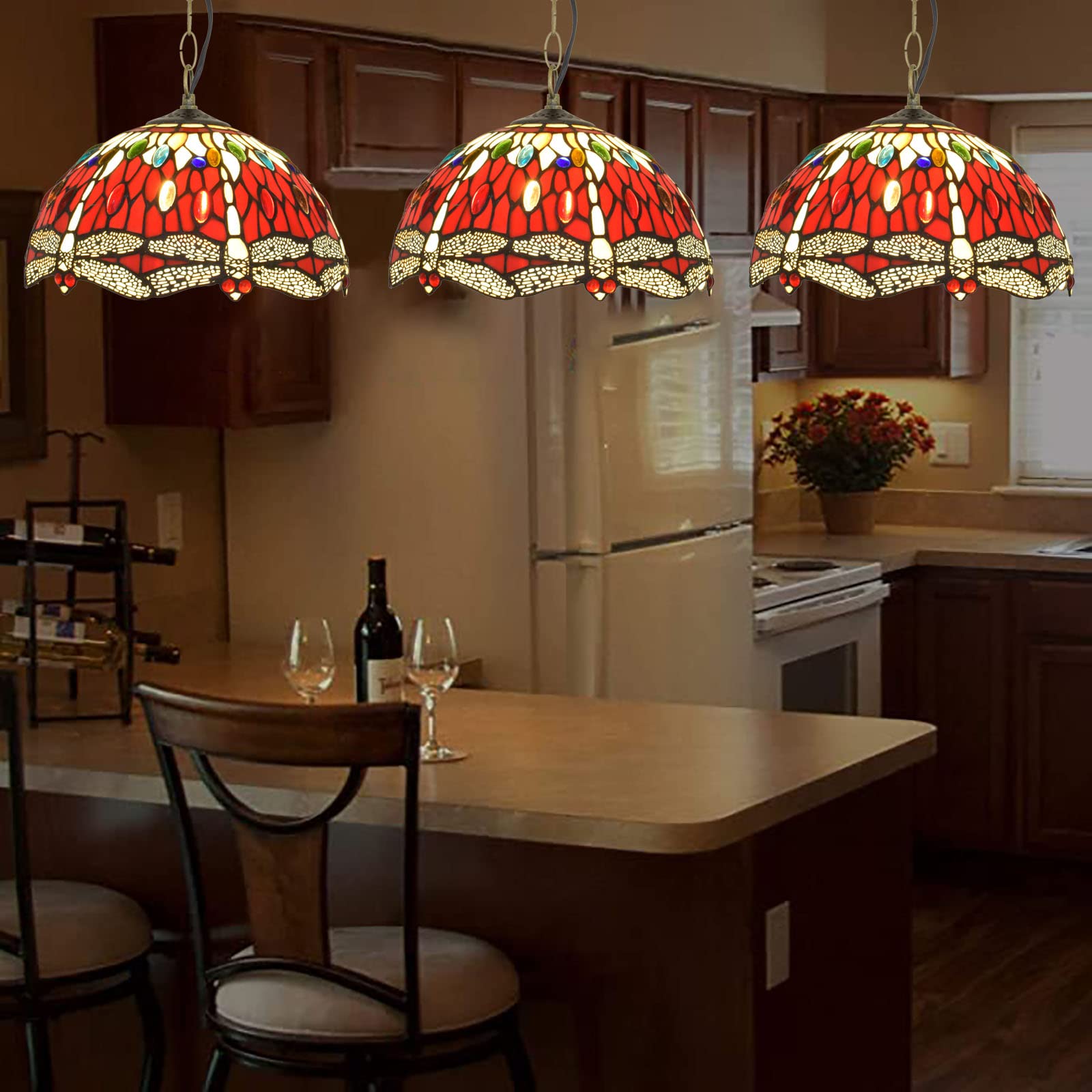 Tiffany Vintage LED Lámpara Colgante Vidrio Dormitorio/Salón