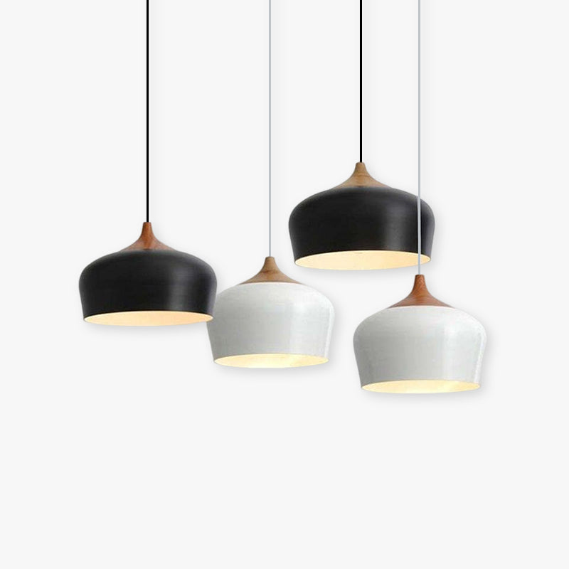 Nordic Minimalista Semicircular Matel/Madera Lámpara Colgante Blanca/Negra