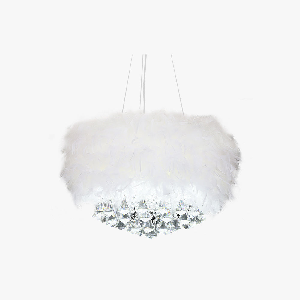 O'Moore Moderna Redonda Cristal/Pluma Lámpara Colgante Blanca