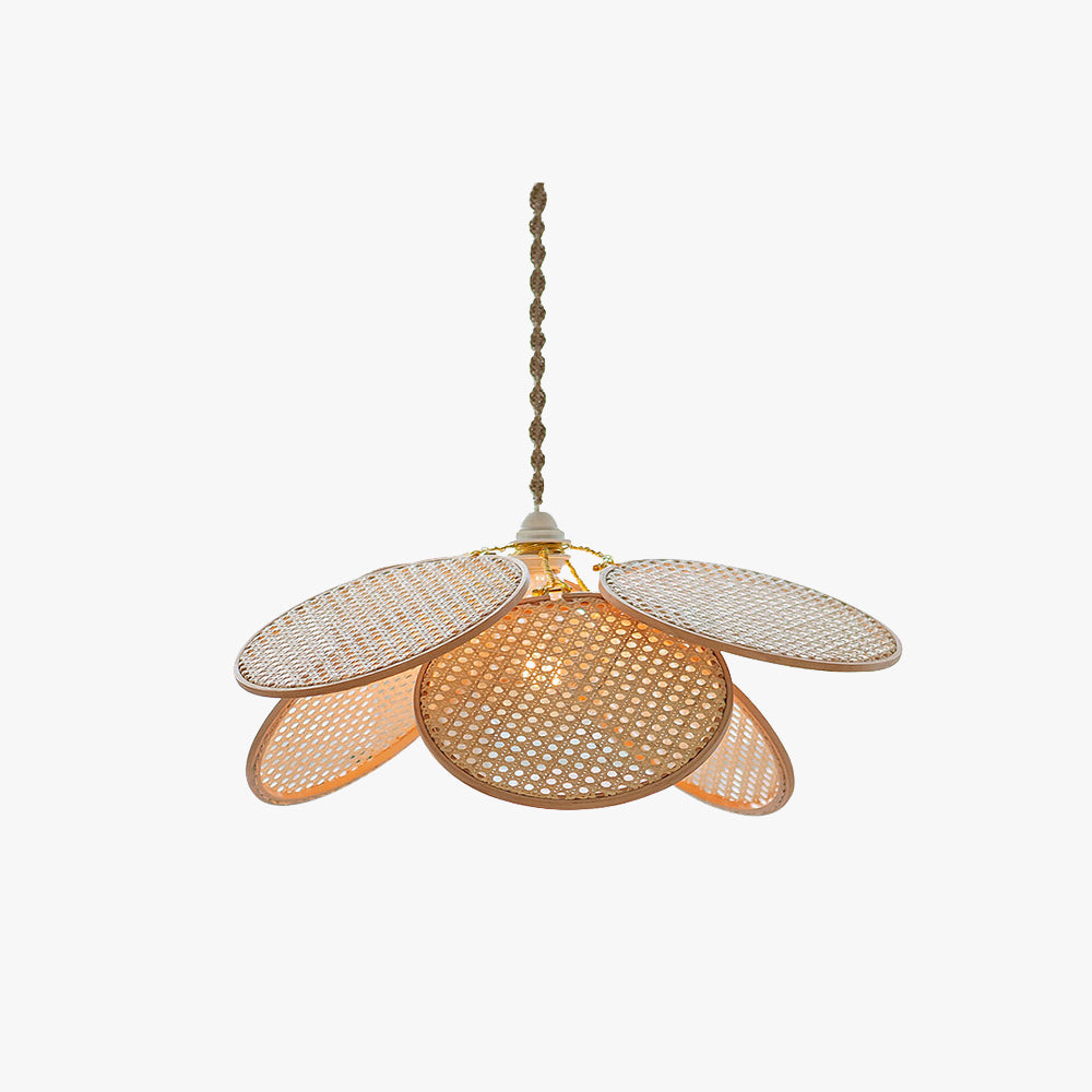 Ritta Decorativa Metal/Ratán Flor LED Lámpara Colgante Madera