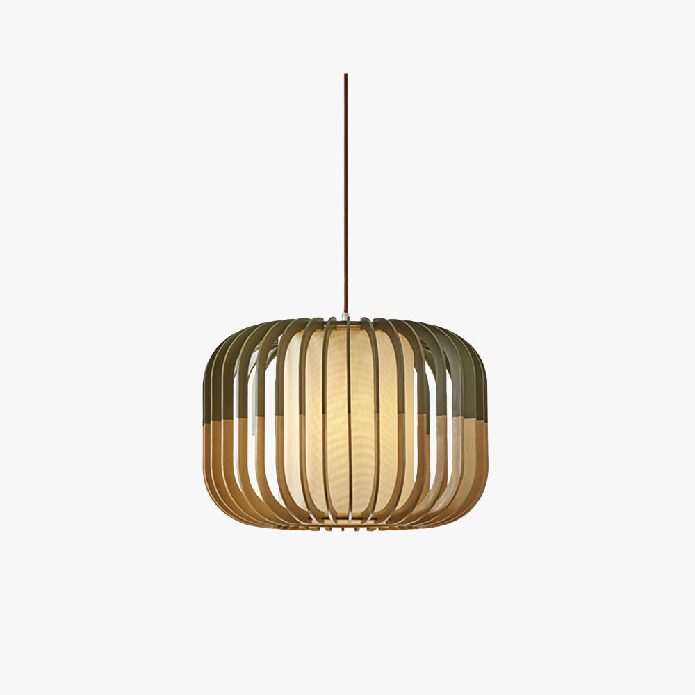 Muto Natural Madera/Tela Lámpara Colgante Dorada
