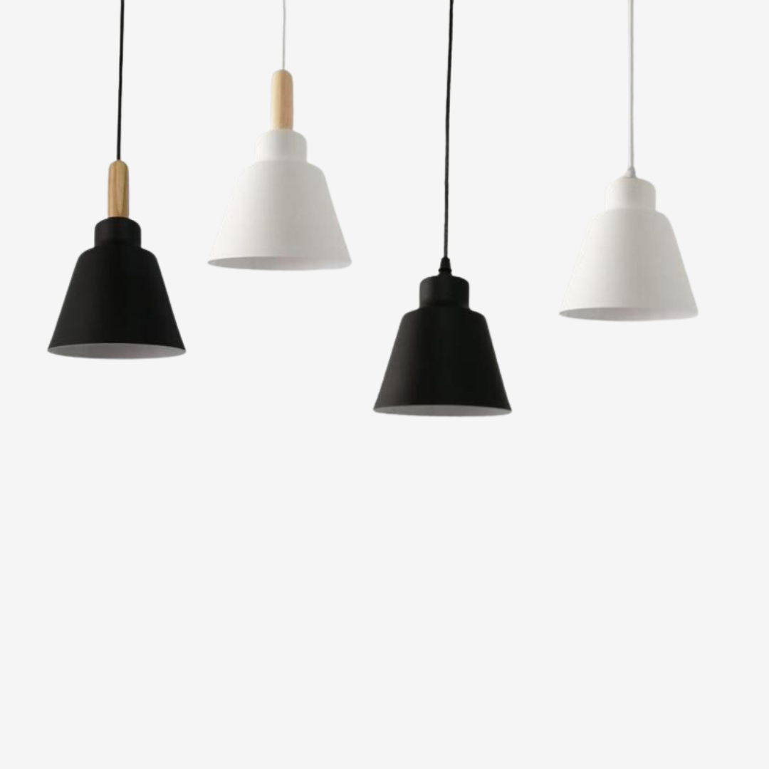 Arisha Minimalista Cónica Metal/Madera Lámpara Colgante Negra/Blanca