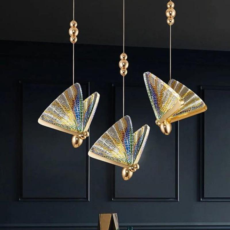 Arisha Diseña Mariposa Metal/Sílice Lámpara Colgante Dorada