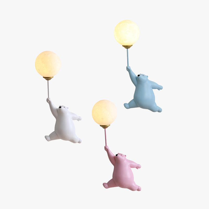 Aria Infantil Globo de Oso Acrílico/Resina Aplique de Pared Blanco/Azul/Rosa