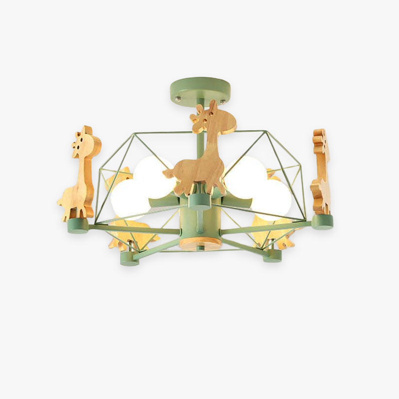 Minori Decorativa Jirafas Metal/Madera LED Lámpara de Techo Rosa/Verde/Gris