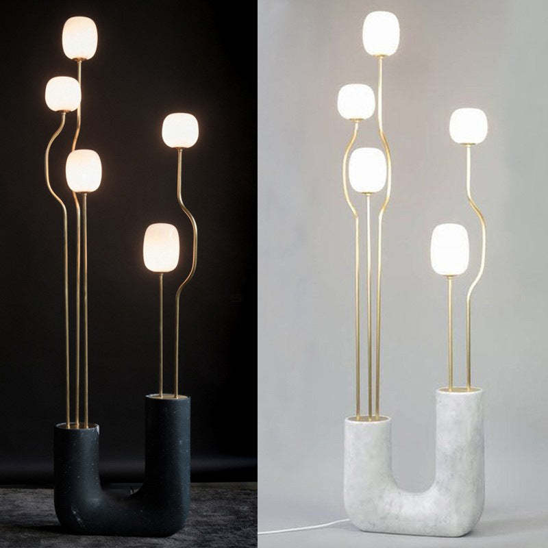 Mira Moderna Diseño Metal/Vidrio Lámpara de Pie Negro/Blanco