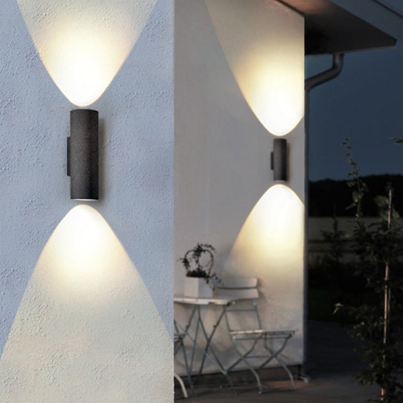 Ray Moderno Cilíndrico Cemento/Acrílico Aplique de Pared Exterior Negro/Blanco