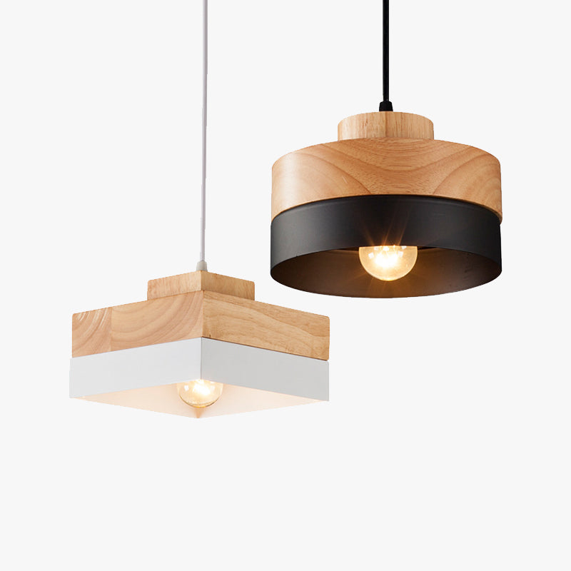 Valentina Moderna Redonda/Cuadrada Metal/Madera Lámpara Colgante Blanca/Negra
