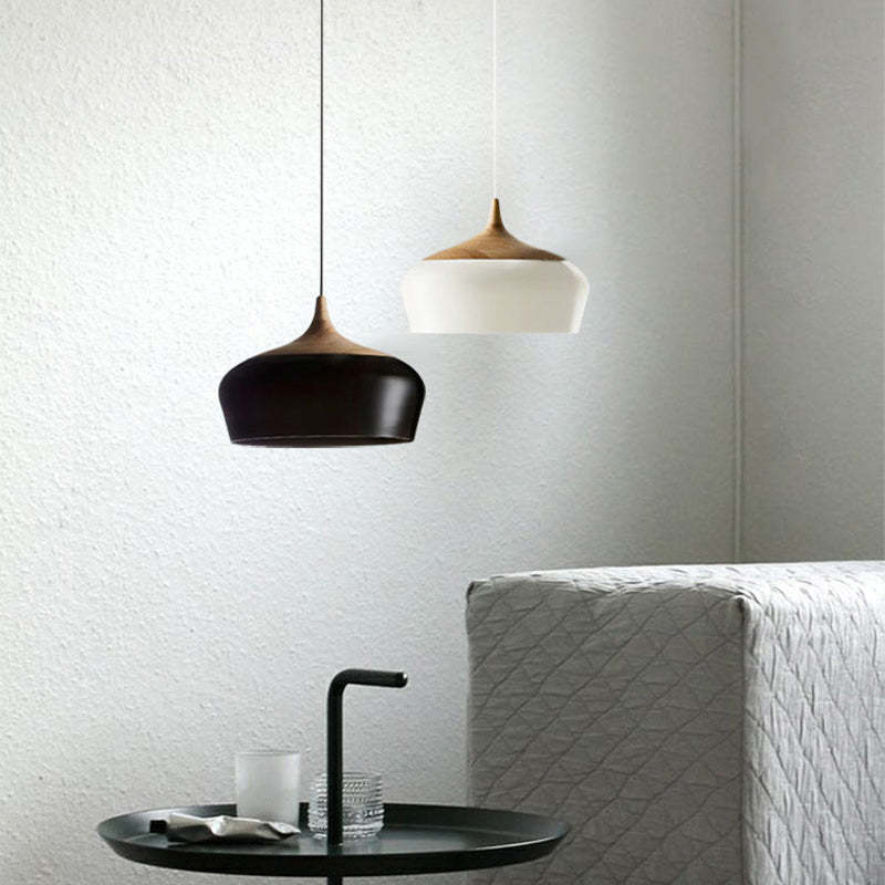 Nordic Minimalista Semicircular Matel/Madera Lámpara Colgante Blanca/Negra