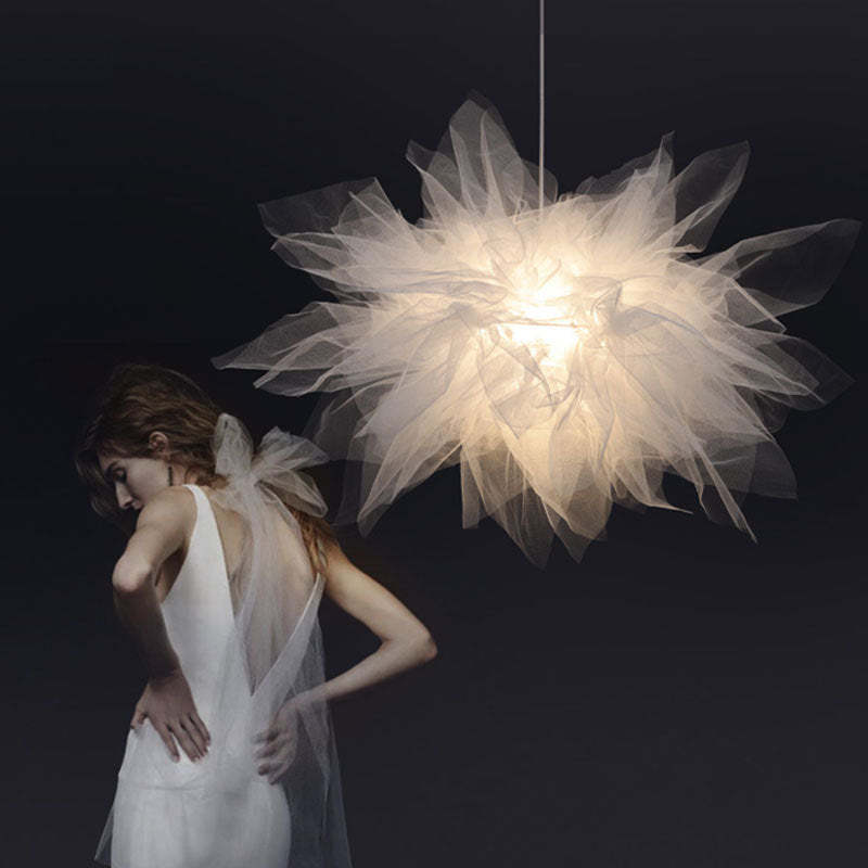 Bella Nórdica Diseño Flor Textil Lámpara Colgante Blanca