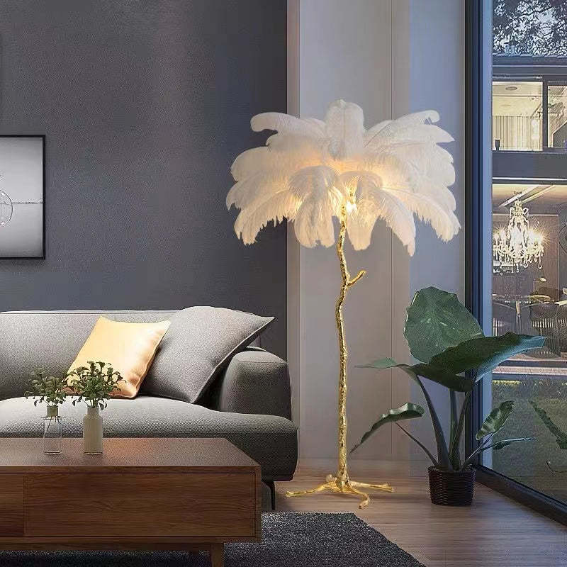 O'Moore Luxury Árbol Pluma/Resina Lámpara de Pie/Mesa Blanca/Verde/Gris/Negra