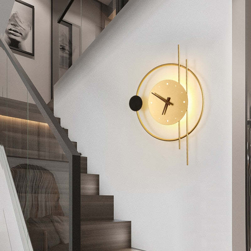 Arisha Diseño Reloj Metal/Vidrio Aplique de Pared Dorado/Negro