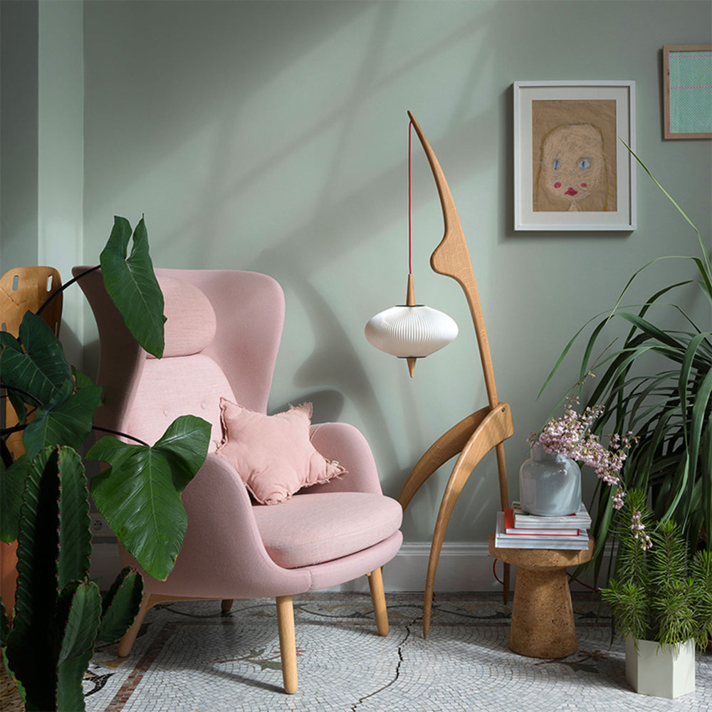 Mira Moderna Diseño Madera/Tela Lámpara de Pie Nogal/Madera