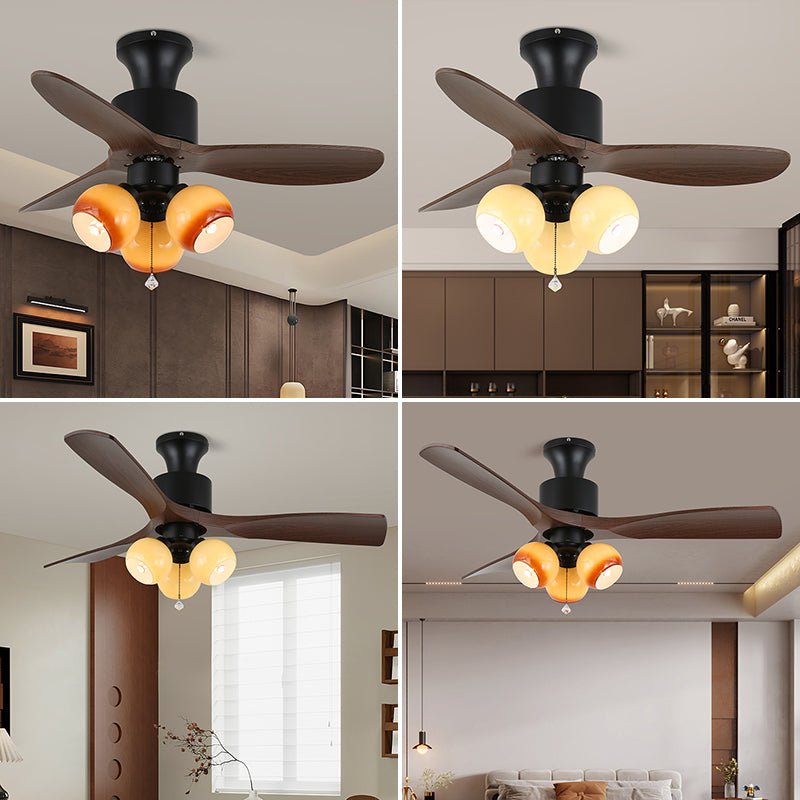 Imagen de estilo de vida del Ventilador de Techo Veloria Vintage de Cristal y Madera con Luz en un dormitorio