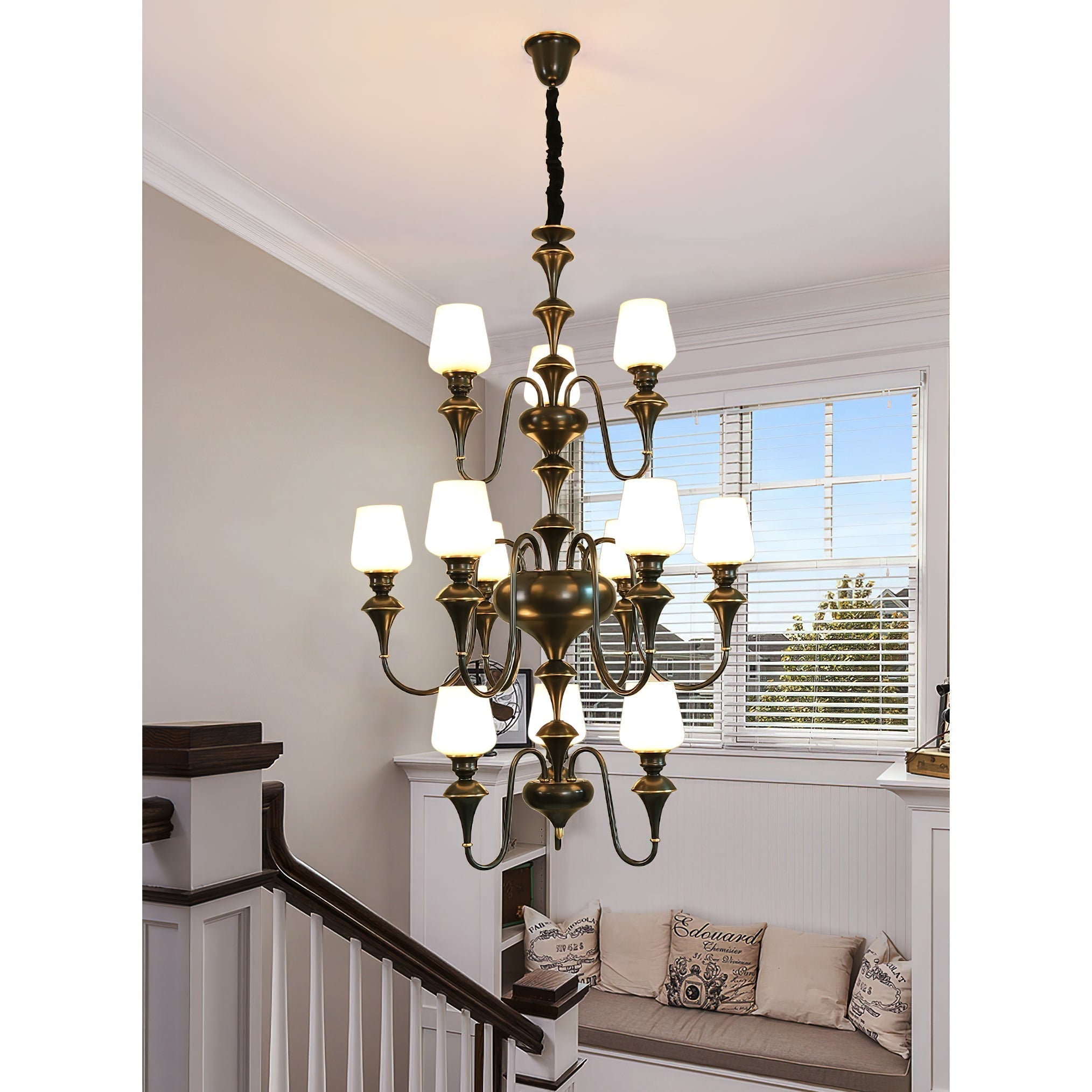 Abrahamson Traditional Shaded Tiered Brass Glass Chandelier - Lamp Copper