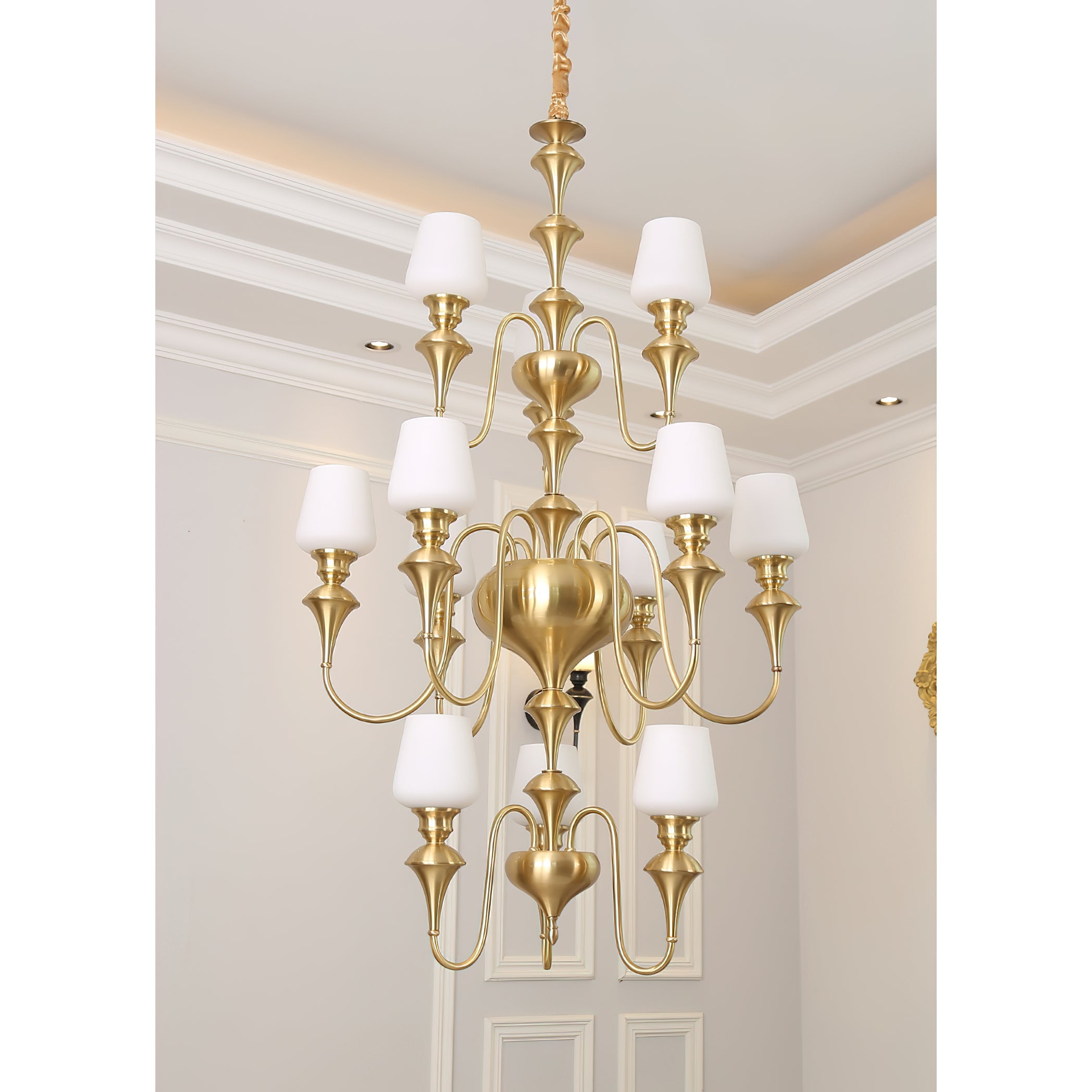 Abrahamson Traditional Shaded Tiered Brass Glass Chandelier - Lamp Copper