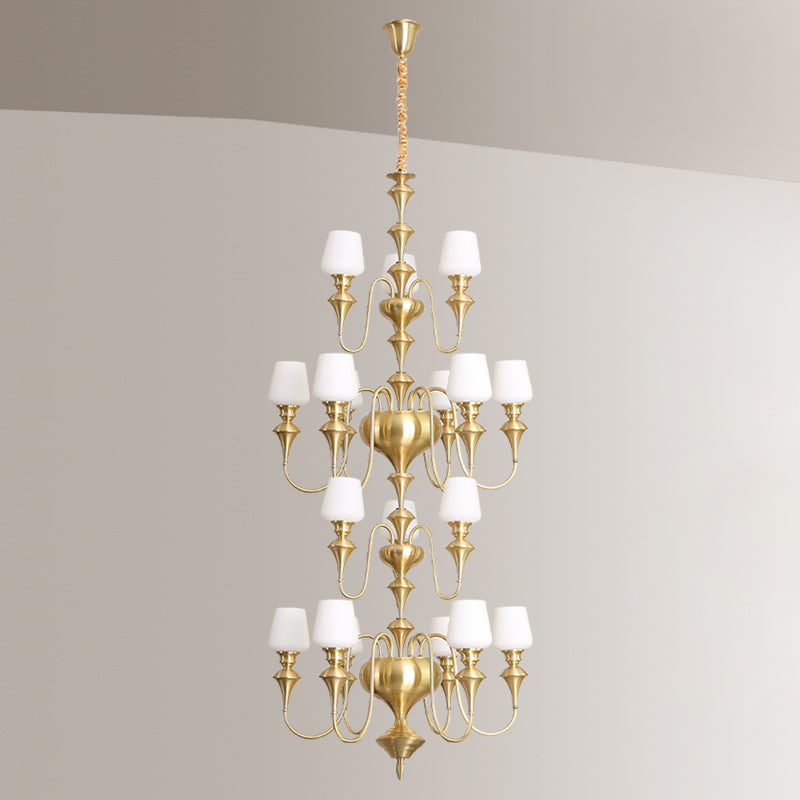 Abrahamson Traditional Shaded Tiered Brass Glass Chandelier - Lamp Copper