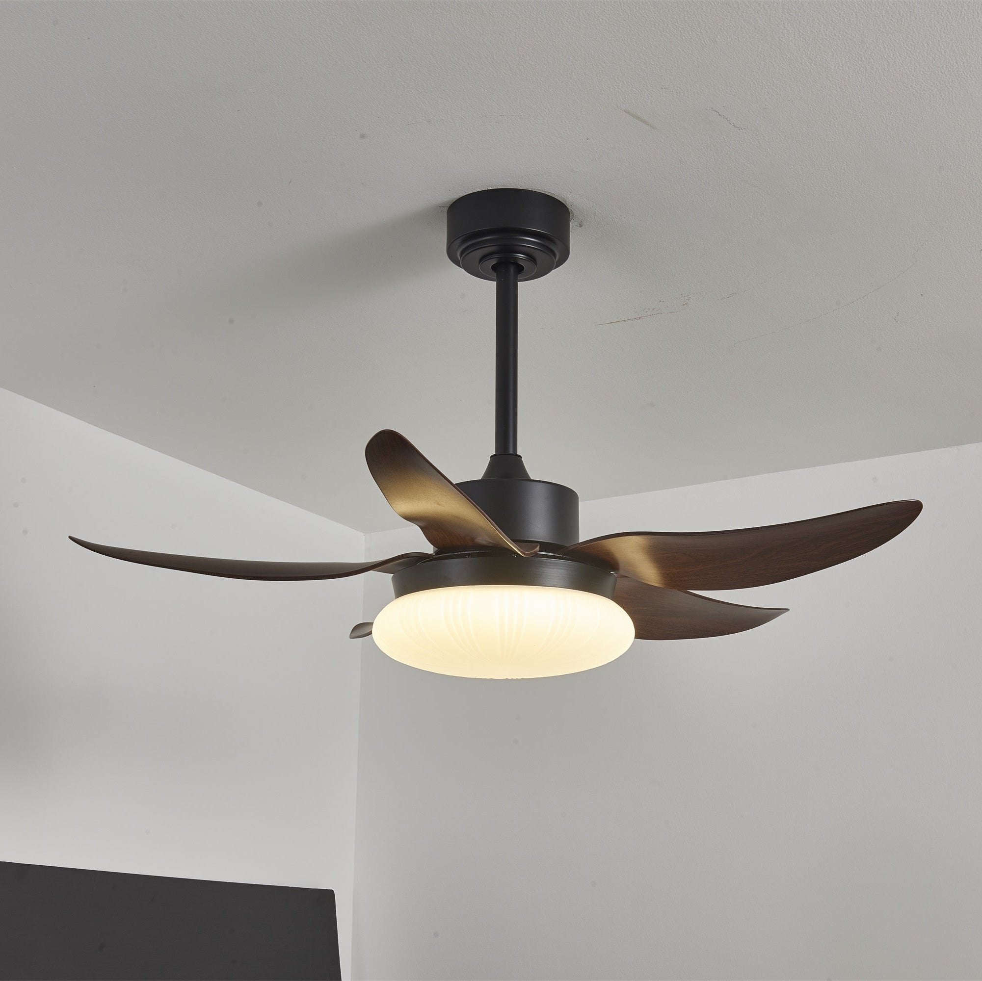 Ventilador de Techo con Luz Zerith, vista lateral que ilustra su perfil delgado