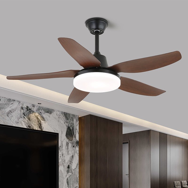 Detalle de la pantalla acrílica del ventilador de techo Aurefan con luz