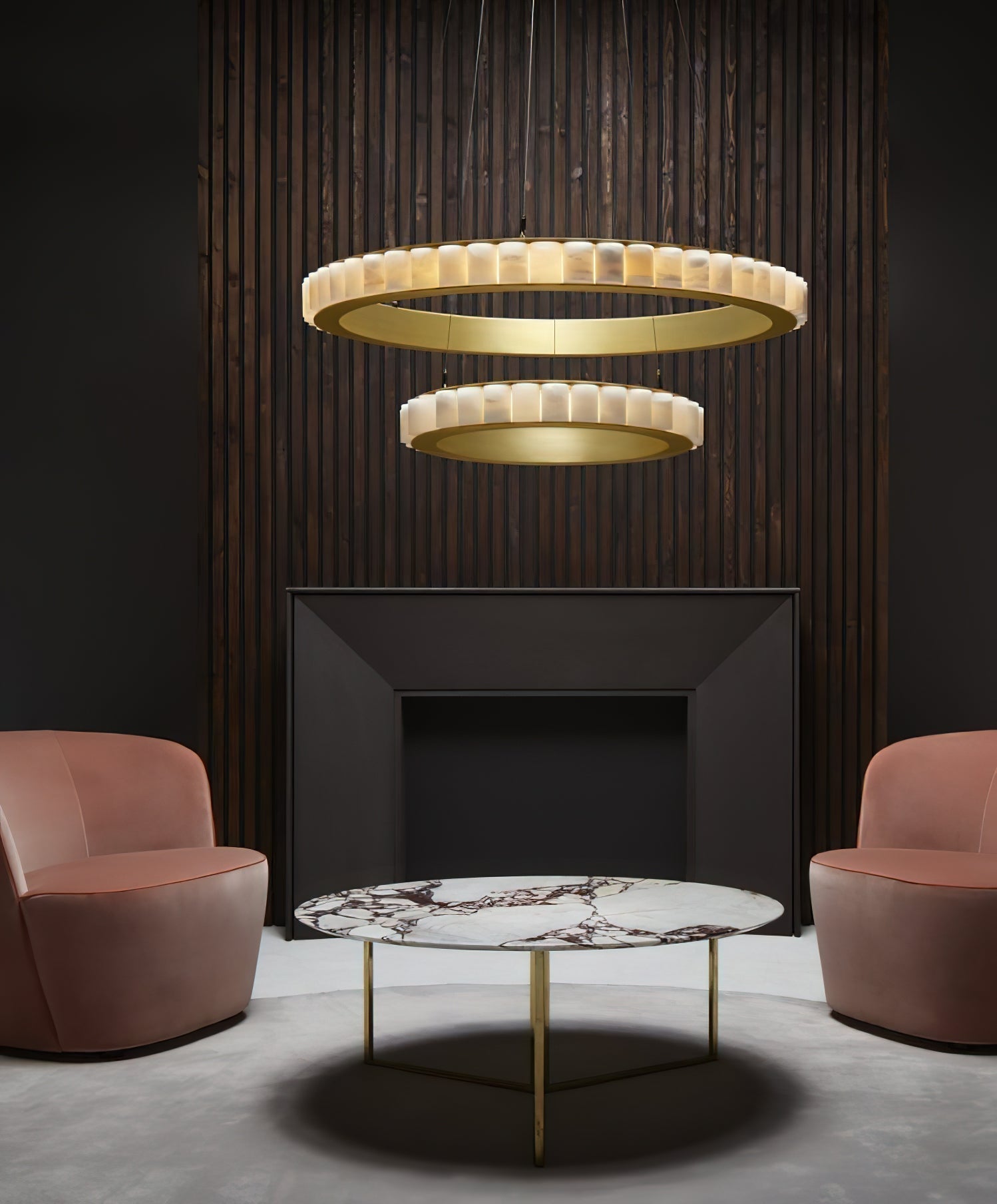 Orion Double Ring Alabaster Chandelier - Letslighting