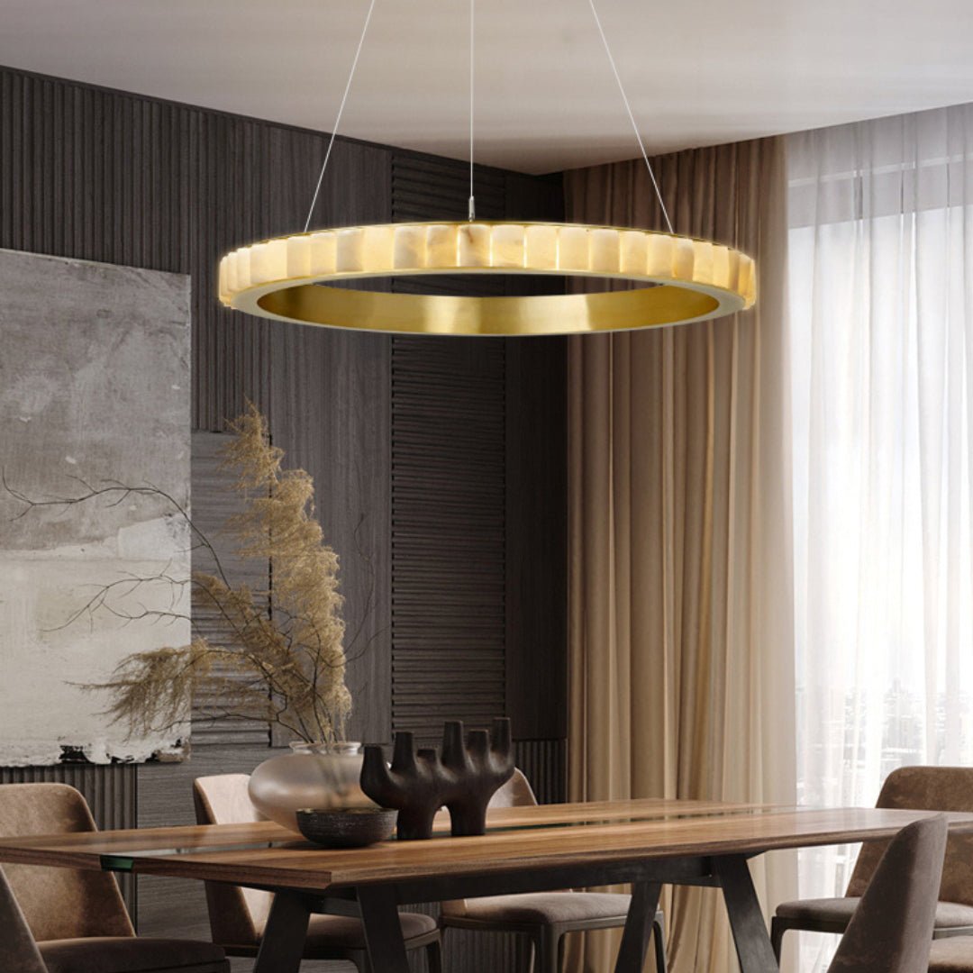 Orion Double Ring Alabaster Chandelier - Letslighting