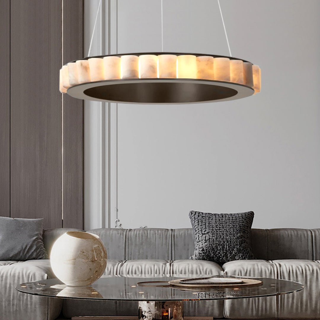 Orion Double Ring Alabaster Chandelier - Letslighting