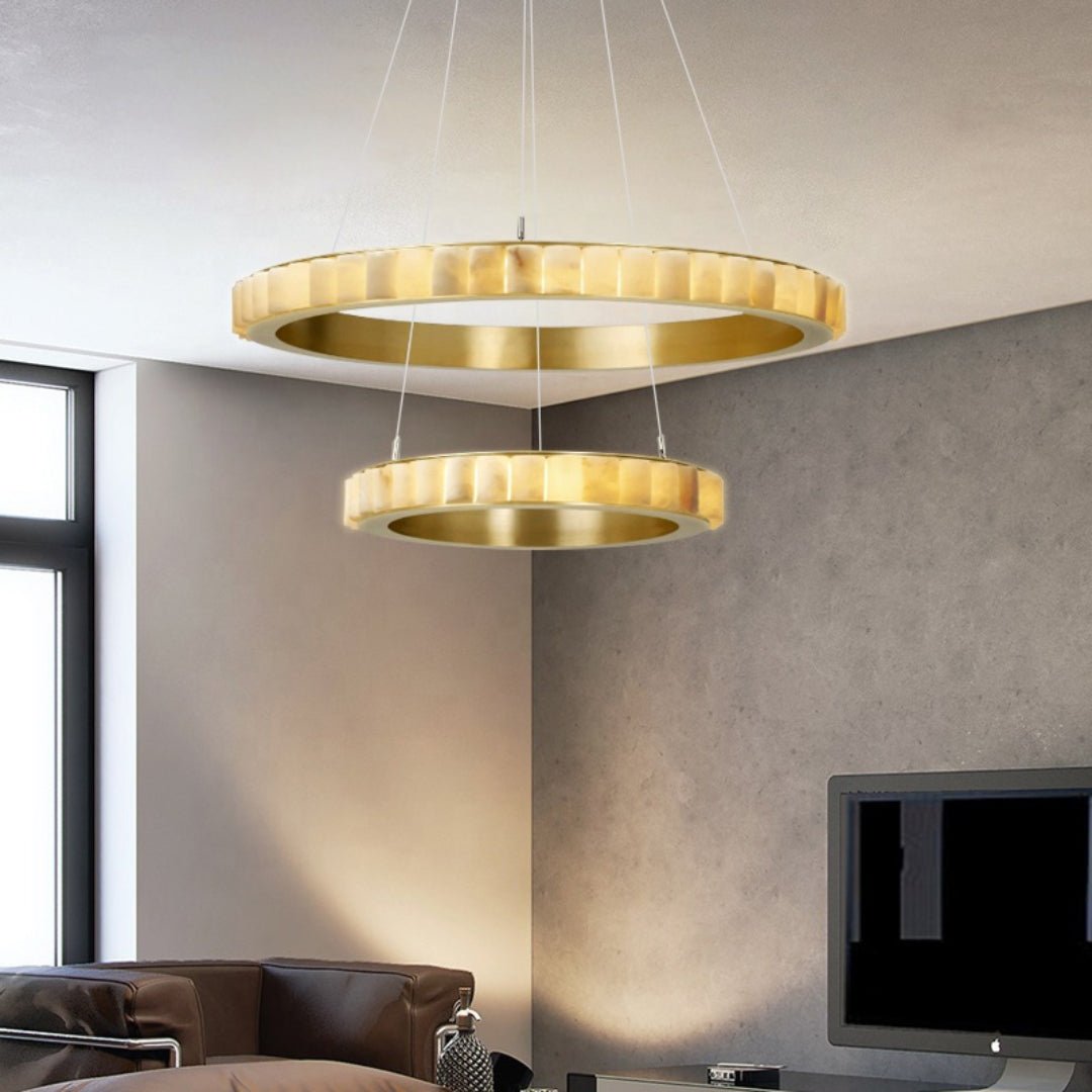 Orion Double Ring Alabaster Chandelier - Letslighting