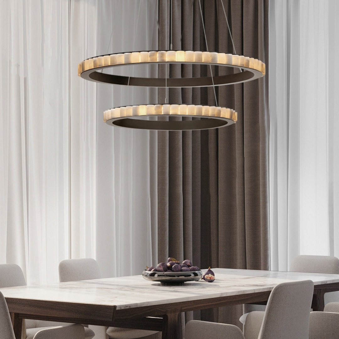 Orion Double Ring Alabaster Chandelier - Letslighting