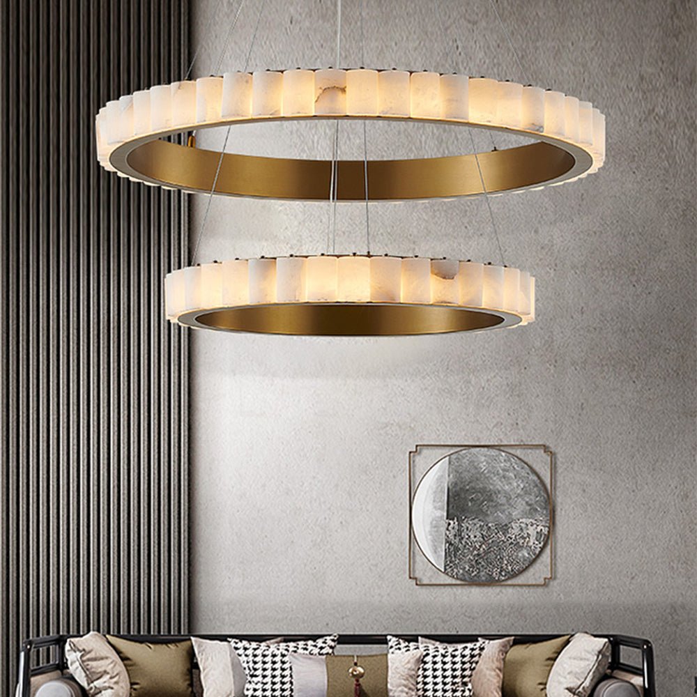Orion Double Ring Alabaster Chandelier - Letslighting
