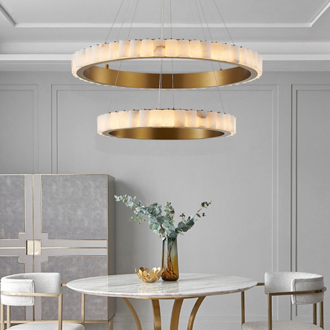 Orion Double Ring Alabaster Chandelier - Letslighting