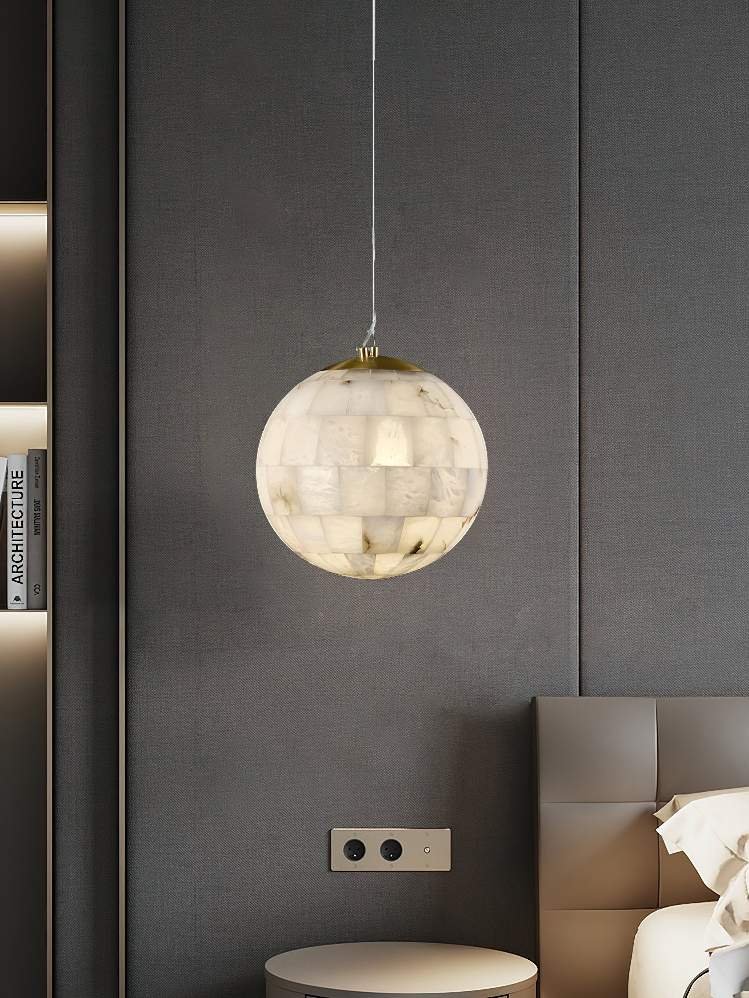Fljotuvye Modern Ball Alabaster Pendant Light - Lamp Copper