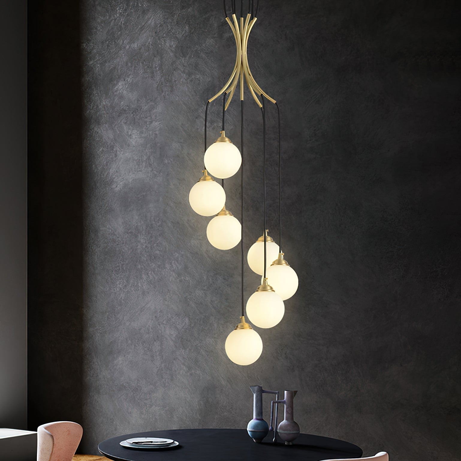 Zoruvyi Modern Minimalist Ball Drop Glass Chandelier - Lamp Copper