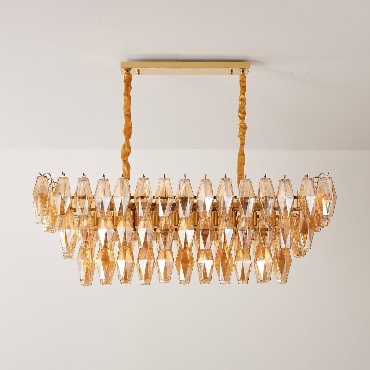 Aurora Chandelier Amber Prism Glass Rectangular Layered - Letslighting