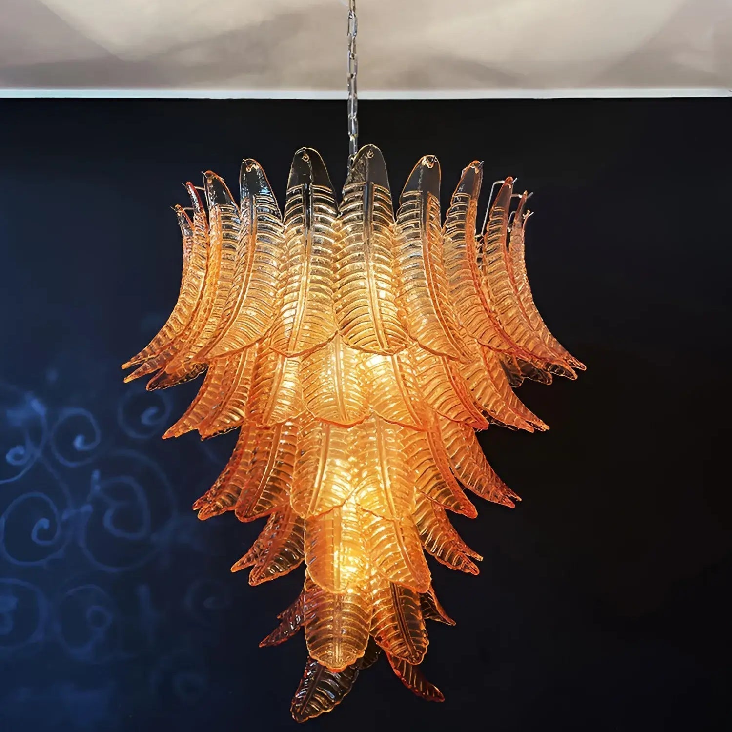 Aurora Chandelier Amber Murano Glass Leaves Layered - Letslighting