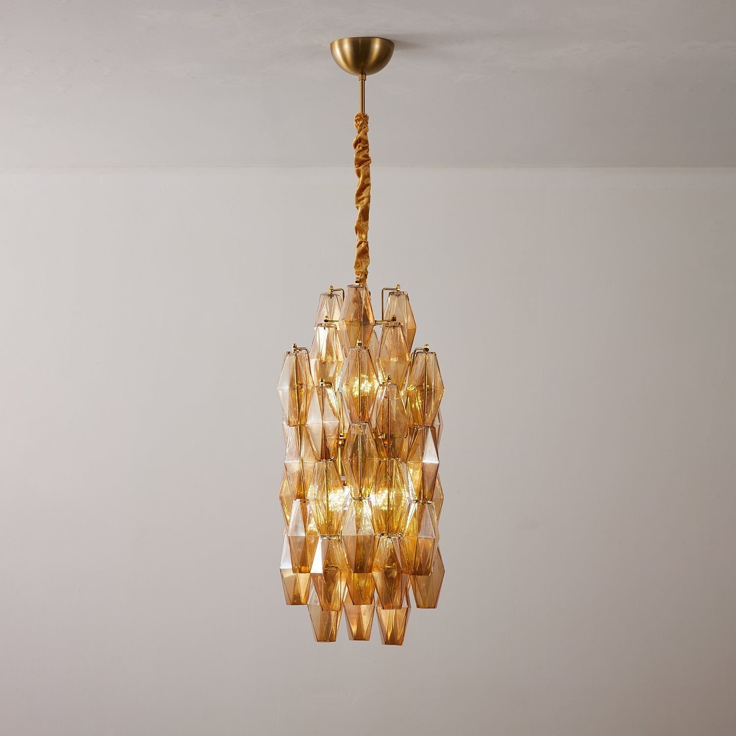 Aurora Chandelier Amber Prism Long Cascading Glass Vintage - Letslighting