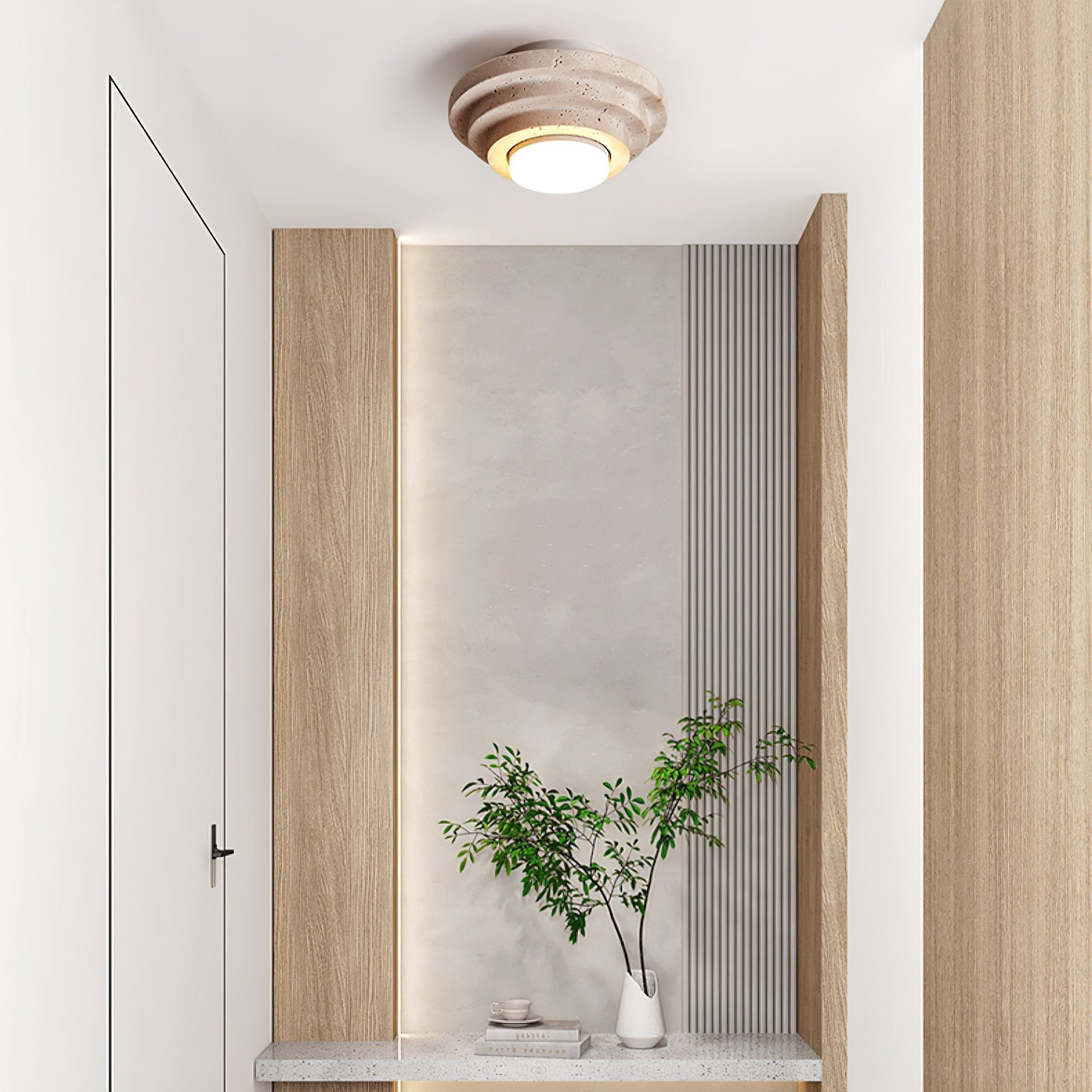 Zadoraris Tiered-Disc Travertine Ceiling Light - Letslighting