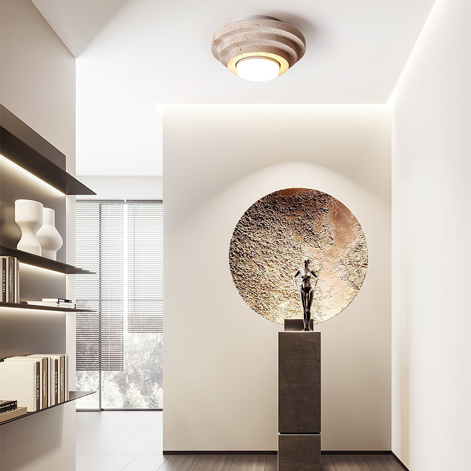 Zadoraris Tiered-Disc Travertine Ceiling Light - Letslighting