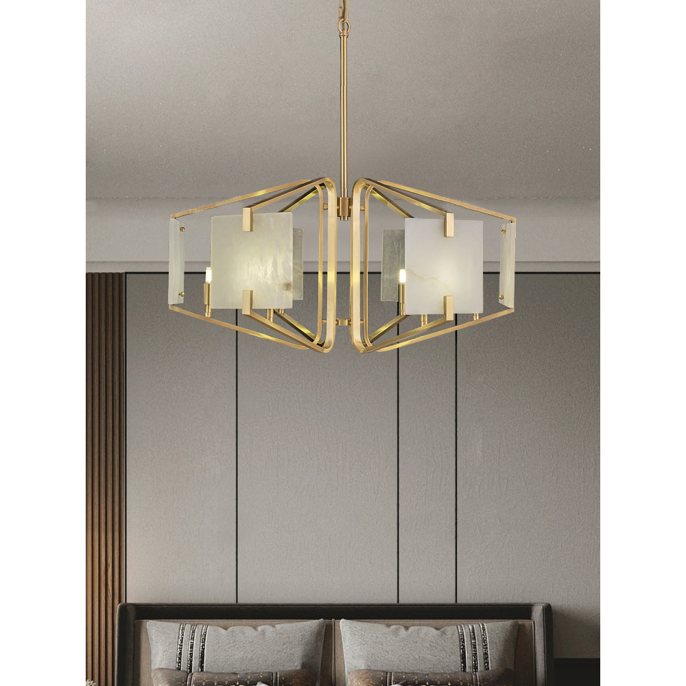 Plotuvys Postmodern Luxury Brass Alabaster Chandelier - Lamp Copper