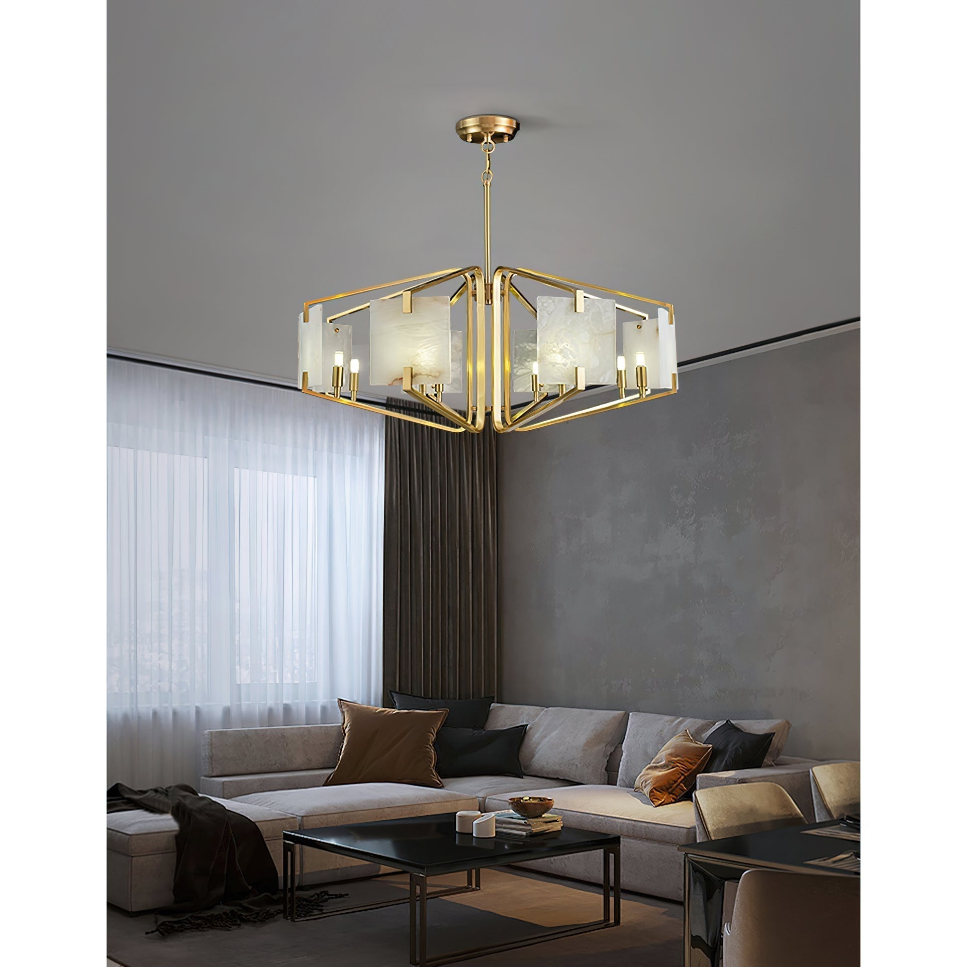 Plotuvys Postmodern Luxury Brass Alabaster Chandelier - Lamp Copper