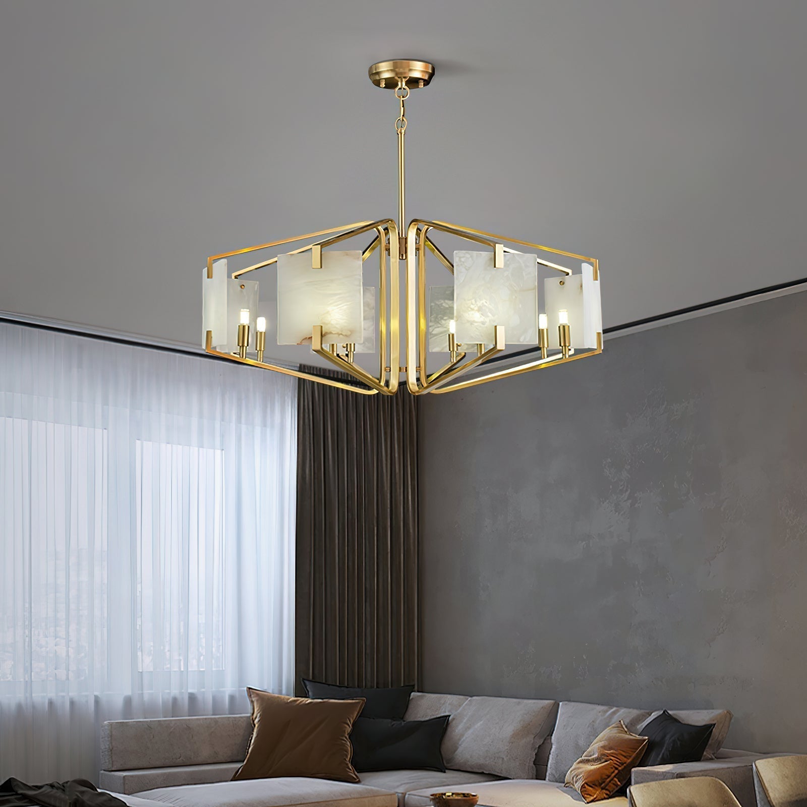 Plotuvys Postmodern Luxury Brass Alabaster Chandelier - Lamp Copper